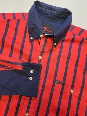 Vintage Mo Betta Garth Brooks Rodeo Navy Red Striped Long Sleeve Shirt XL Cowboy